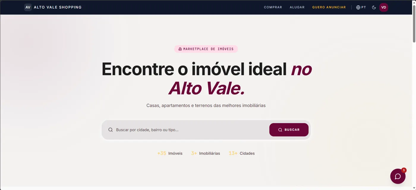 Captura de tela do Alto Vale Shopping — marketplace de imóveis do Alto Vale do Itajaí